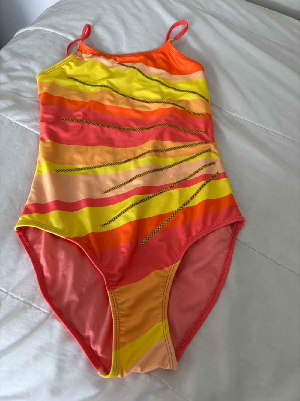 Breaking waves Bright Multi-Stripe One-Piece Swimsuit - Neon Yellow & Coral